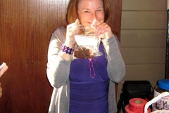 Peggy showing chocolates for sale